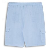 cheap Holiday-Men&#039;s Shorts Linen Shorts Summer Shorts Beach Shorts Drawstring Elastic Waist Multi Pocket Plain Comfort Breathable Short Casual Daily Holiday Fashion Classic Style Azure Black