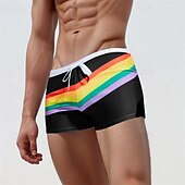 cheap Men&#039;s Boxer Swim Trunks-Men&#039;s Board Shorts Swim Shorts Swim Trunks Drawstring Elastic Waist Color Block Rainbow Comfort Quick Dry Short Holiday Beach Weekend Fashion Casual Black Navy Blue Micro-elastic