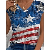  Independence Day Patriotic Women's Camisole Tank Top Flag Casual Short Sleeve V Neck Regular Tops Daily Blue Summer