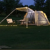 tanie Zasilane energią słoneczną-Chowane łańcuchy świetlne Solar Camping String Lights Zewnętrzne oświetlenie namiotu USB akumulator 33 stopy/10 m 100 diod LED do pieszych wędrówek na kempingu