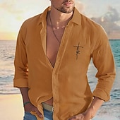 economico Vacanza-Per uomo Camicia camicia di lino Maglietta informale Camicia con bottoni Camicia di cotone Fede Hawaiano Per eventi Bianco Rosa Azzurro Manica lunga Collo ripiegabile Primavera &amp; Autunno Abbigliamento