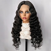 economico Parrucche lace front capelli veri-Parrucche frontali in pizzo con onde sciolte 13x6, capelli umani, trasparenti, onde sciolte, capelli umani per donne nere
