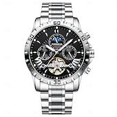 economico Orologi meccanici-poedagar orologio meccanico da uomo orologio da polso casual alla moda orologio automatico a carica automatica con fasi lunari luminoso orologio in acciaio impermeabile
