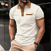 preiswerte Klassisches Poloshirt für Herren-Herren Waffel-Poloshirt Golfhemd Arbeit Casual Kargen Kurzarm Basic Modern Farbblock Patchwork Taste Frühling Sommer Regular Fit Schwarz Weiß Blau Khaki Grau Waffel-Poloshirt
