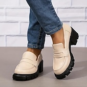 billiga Lätta damskor-tjocka plattformsloafers för kvinnor – svarta slip-on skor med rund tåsula för vardags- och kontorskläder