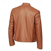 cheap Faux Leather Jackets-Male Faux Leather Jacket Transition Jacket Biker Jacket Casual Daily Travel Pocket All Seasons Solid / Plain Color Leisure Sweet Standing Collar Regular Black Royal Blue Brown Khaki Jacket