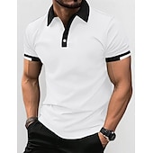 preiswerte Klassisches Poloshirt für Herren-Herren Polos mit Knöpfen Golfhemd Casual Festtage Gerippter Polokragen Kurzarm Modisch Basic Feste Farbe Patchwork Sommer Regular Fit Schwarz Weiß Rote Blau Braun Grün Polos mit Knöpfen