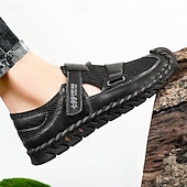 abordables Sandalias casuales-Zapatos casuales con velcro de malla verde oliva para hombre, ligeros y deportivos, adecuados para senderismo, caminatas y aventuras al aire libre.