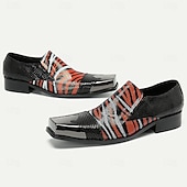 Χαμηλού Κόστους Δερμάτινα Loafers Premium-Δερμάτινα Loafers από Πατενταρισμένο Δέρμα με Ζωγραφιστό Σχέδιο Ζώου σε Κόκκινο και Μαύρο Χρυσή Μύτη και Τετράγωνη Μύτη Ιδανικά για Μοντέρνες Εκδηλώσεις και Πάρτι