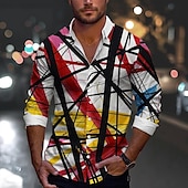 economico Geometrica-Per uomo Camicia con bottoni Camicie stampate Manica lunga Affari casual Formale Autunno Inverno Primavera estate Collo ripiegabile Stampa Bottone giù Rosso