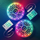 abordables Bandes lumineuses usb-Bande lumineuse LED RVB à couleur changeante de 1 à 2 m, alimentée par batterie, flexible, alimentée par batterie, avec 3 touches, contrôleur infrarouge pour chambre à coucher, bureau, maison, TV,
