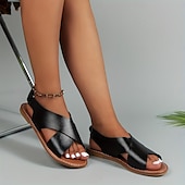 cheap Women&#039;s Flats-Women&#039;s Flat Sandals Boho Sandals Summer Beach Shoes Plus Size Cross Strap Sandals Casual Slingback Summer Sandals Black Brown