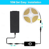 cheap COB Strip Lights-10m LED Strip Light COB Sets 3200 LEDs, COB 8mm Warm White Cold White Netual White LED Strip Light Holiday Linkable Self-adhesive with Power Supply Set 110V 220-240V 24 V