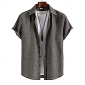 economico camicia da uomo con bottoni-Per uomo Camicia Camicia Estiva Camicia casual Camicia da Spiaggia Camicia con Bottoni Camicie a righe Nero Manica Corta A righe Collo ripiegato Vacanza Camicia hawaiana Abbigliamento Poliestere Moda