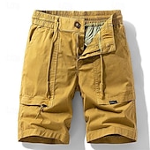 baratos Clássico-Homens Shorts táticos Bermuda Cargo Calção Bolsos Com Cordão Cintura elástica Tecido Vestível Curto Ao ar livre Diário Acampar e Caminhar Moda Clássico Preto Amarelo