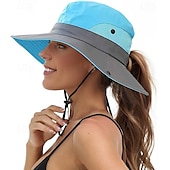 cheap Home Hats-Sunshade Hat UV Protection Wide Brim Beach Cap Foldable Ponytail Bucket Fishing Hat Beach Cap for Fishing Hiking Gardening Outdoor