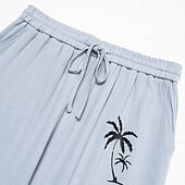 お買い得  メンズエリートパンツ-リネン 40% 男性用 リネンパンツ ズボン サマーパンツ ビーチパンツ ドローストリング 弾性ウエスト まっすぐな足 ココナッツの木 高通気性 全長 バケーション ビーチ ファッション カジュアル ブルー ブラウン