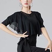 halpa Yläosat ja setit-Latinotanssi Salitanssi Toppi Röyhelöity Puhdas Väri Liitos Naisten Suoritus Kouluts Puolihiha Korkea Villasekoite