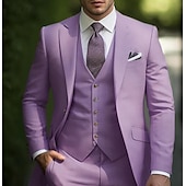 abordables Trajes de boda-Trajes de boda de hombre rosa y burdeos verano color sólido corte ajustado 3 piezas de una sola botonadura un botón