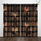 preiswerte Blackout -Vorhang-Vintage Bücherregal Verdunkelungsvorhänge Türisolierung Außenbalkon Rest Wohnzimmer Wohndekoration 2-teiliges Set mit 3D-Digitaldruck perforiert