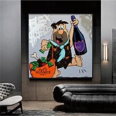 billiga gatukonst-fred flintstone 100% handmålad graffiti konst popkonst målning väggdekor målning för vardagsrum kontor väggkonst tecknad målning