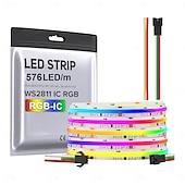 abordables Bandes lumineuses cob-Bande lumineuse LED COB étanche, bande IC intelligente RVB 16 pieds 5 m DC 24 V flexible LED ruban lumineux ws2811 ruban RVB adressable adapté aux projets d&#039;éclairage de fête/maison (à l&#039;exclusion de l&#039;alimentation et du contrôleur)