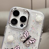 levne Pouzdra pro iPhone-telefon Carcasă Pro iPhone 16 iPhone 15 Pro Max Plus iPhone 14 13 12 Pro Max Plus Zadní kryt Průsvitný Bling Glitter Lesklé Nárazuvzdorné Motýl PC