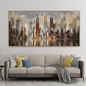 preiswerte Ölgemälde-handgefertigtes Ölgemälde auf Leinwand, Wandkunst, Dekoration, moderne abstrakte Architekturlandschaft für Wohnzimmer, Heimdekoration, gerolltes, rahmenloses, ungedehntes Gemälde