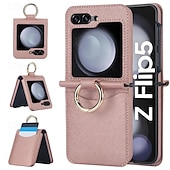 זול מארז סמסונג-מגן טלפון לסמסונג גלקסי Z Flip 5 Z Flip 4 Z Flip 3 כיסוי אחורי עם פרק טבעת עמיד ללחץ PC עור PU