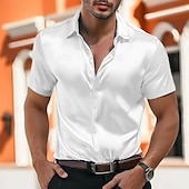 economico Camicie in raso da uomo-Per uomo Camicia Camicia in raso Camicia estiva Abbigliamento mare Maglietta informale Camicia con bottoni Strisce Matrimonio Da mare Bianco Verde chiaro Blu Manica corta Bavero Estate Abbigliamento