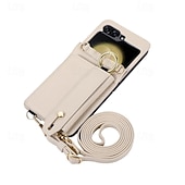 levne Pouzdra pro Samsung-telefon Carcasă Pro Samsung Galaxy Z Flip 6 Z Flip 5 Z Flip 4 Z Flip 3 Zadní kryt se stojánkem s poutkem na zápěstí Slot pro kartu Retro TPU Kov PU kůže
