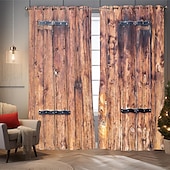 Vintage Wooden Blackout Curtains Door Insulation Outdoor Balcony Rest Living Room Home Decoration 2-piece Set of 3d Digital Printing Perforated cheap Curtains & Drapes-Vintage Wooden Blackout Curtains Door Insulation Outdoor Balcony Rest Living Room Home Decoration 2-piece Set of 3d Digital Printing Perforated