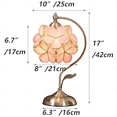 cheap Bedside Lamp-Sakura Tiffany Style Stained Glass Desk Lamp with Petal Lampshade Retro Pure Brass Base Switch Plug Decorative Desk Lamp AC100-240V Suitable for Study Bedroom Restaurant Coffee Table
