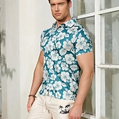 cheap Home-Men&#039;s Linen Shirt Summer Shirt Casual Shirt Beach Shirt Summer Hawaiian Shirt Flower / Plants Vacation Hawaiian Blue Short Sleeve Lapel Spring &amp; Summer Clothing Apparel Print