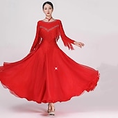 abordables Tenues de danse de salon-Danse de Salon Robe Gland Fantaisie Cristaux / Stras Femme Utilisation Soirée manche longue Spandex Organza