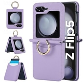 זול מארז סמסונג-מגן טלפון לסמסונג גלקסי Z Flip 5 Z Flip 4 Z Flip 3 כיסוי אחורי עם פרק טבעת עמיד ללחץ PC עור PU