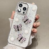 levne Pouzdra pro iPhone-telefon Carcasă Pro iPhone 16 iPhone 15 Pro Max Plus iPhone 14 13 12 Pro Max Plus Zadní kryt Průsvitný Bling Glitter Lesklé Nárazuvzdorné Motýl PC
