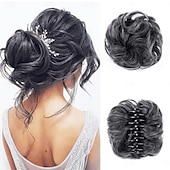 economico Chignon-fermaglio per capelli con artiglio, chignon per capelli sintetici, chignon riccio ondulato, extension per chignon, chignon spettinato, chignon per capelli con artiglio, coda di cavallo, scrunchie per capelli con clip per donna