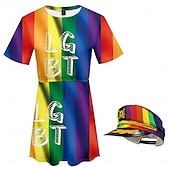 preiswerte Damenkostüme-Schwulenstolz Regenbogenfahne LGBTQ LGBTQ Kleid Mützen Regenbogen 3D Grafik Für Damen Erwachsene Karneval Maskerade 3D-Druck Party Pride Parade