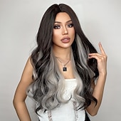voordelige Synthetische trendy pruiken-Synthetische pruiken Uniformen carrière Kostuums Prinses Gekruld Golvend Middelste stuk Gelaagd kapsel Machinegemaakt Pruik 66.0 cm Donker Bruin Synthetisch haar Dames Cosplay Feest Modieus