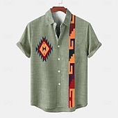 levne Klasický-Pánské Košile plátěná košile retro košile Vintage košile Etnická košile Etno Denní Hnědá Trávová zelená Šedá Krátký rukáv Přehnutý Léto Jaro Oblečení