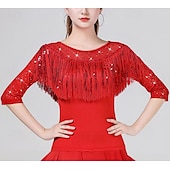 billiga Danskläder till latindans-Latinamerikansk dans Tiodans Topp Tofs Ren Färg Tvinning Dam Prestanda Träning Halvlång ärm Hög Polyester