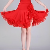 abordables Tenues de danse latine-Jupe à franges de danse latine pour femme – demi-jupe asymétrique taille haute pour cha-cha, rumba &amp;pratique/performance de jitterbug