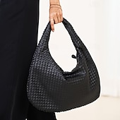 billige Vesker og totes-vevd hobo-veske i kunstskinn for kvinner – elegant burgunder-skulderveske for hverdagsbruk og uformelle utflukter