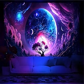 رخيصةأون Tapestries Blacklight-نسيج أسود يتفاعل مع الأشعة فوق البنفسجية ويتوهج في الظلام، حفلة مضيئة، شجرة نيون كون، قمر، مخدر، ضبابي، نسيج معلق، لوحة جدارية فنية لغرفة المعيشة