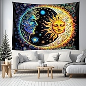 voordelige Blacklight wandtapijten-blacklight wandtapijt uv-reactief glow in the dark glow party neon zon maan mandala psychedelisch trippy mistig hangend wandtapijt muurschildering voor woonkamer slaapkamer