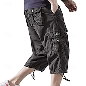 cheap Outdoor-Men's Capri Cargo Shorts Cargo Shorts Shorts Capri Pants Hiking Shorts Leg Drawstring 6 Pocket Plain Comfort Outdoor Daily Going out Fashion Streetwear Black Army Green
