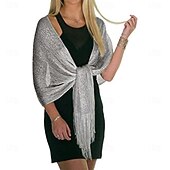 billige Sjal-Sjale Sjal til kvinner Glitter Glitrende Ermeløs Polyester Bryllup Wrap Med Dusk Til Bryllup Vår sommer