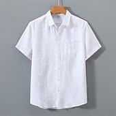 economico Casual da lavoro-Per uomo Camicia Camicia di lino Camicia casual Camicia in cotone e lino Camicia con Bottoni Semplice Vacanza Streetwear Bianco Blu marino Cachi Grigio chiaro Manica Corta Collo ripiegato Estate