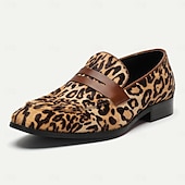 cheap Premium Leather Loafers-Men&#039;s Loafers &amp; Slip-Ons Print Shoes Dress Loafers Leather Italian Full-Grain Cowhide Comfortable Slip Resistant Loafer Yellow-Brown